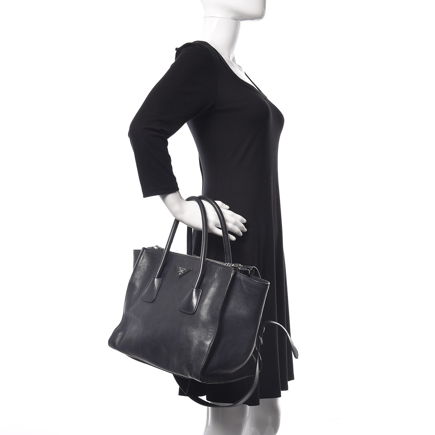 Prada Glace Calfskin Twin Pocket Tote Baltico 2 of 18