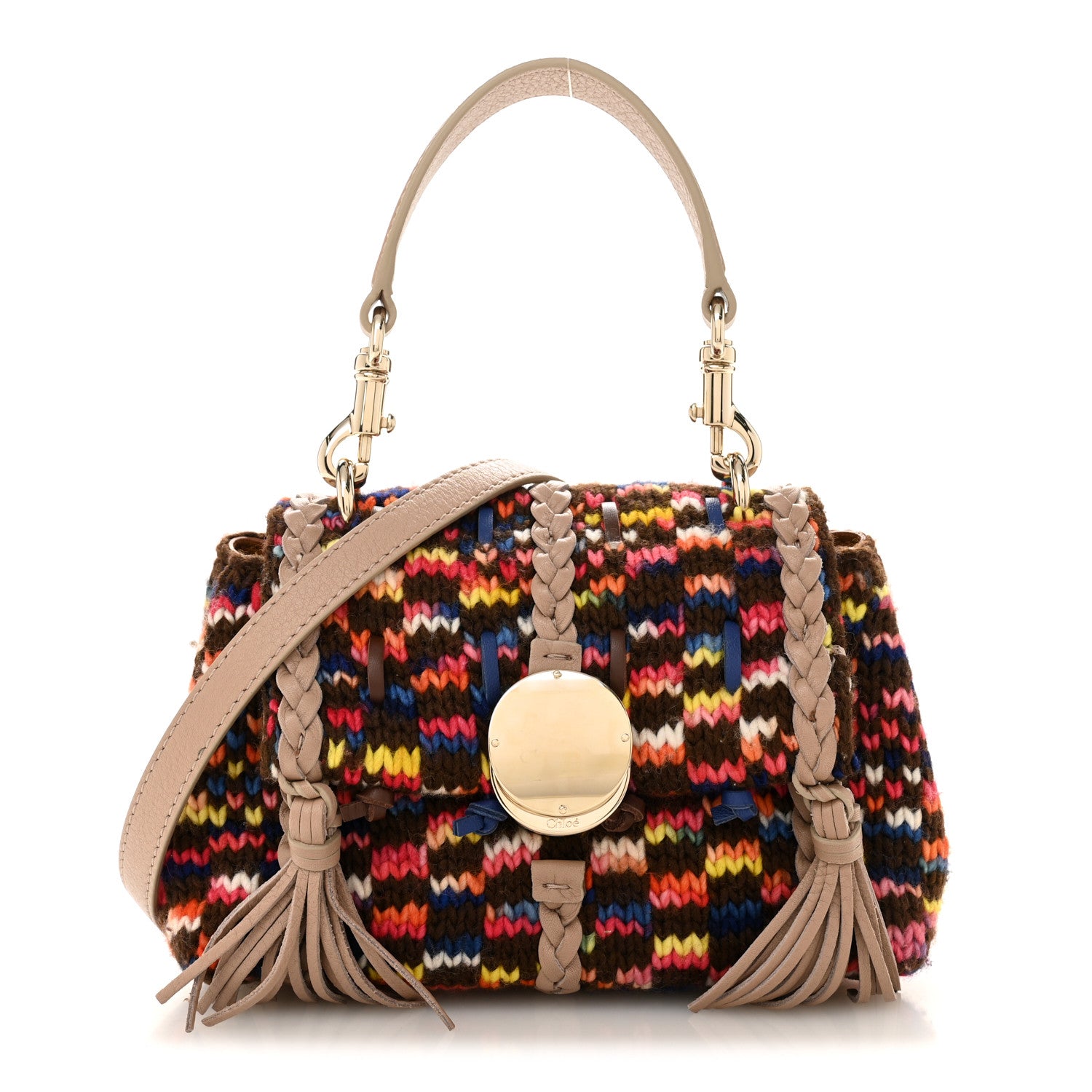 Chloe Cashmere Knit Calfskin Mini Penelope Soft Shoulder Bag Woodrose Multicolor 1 of 12