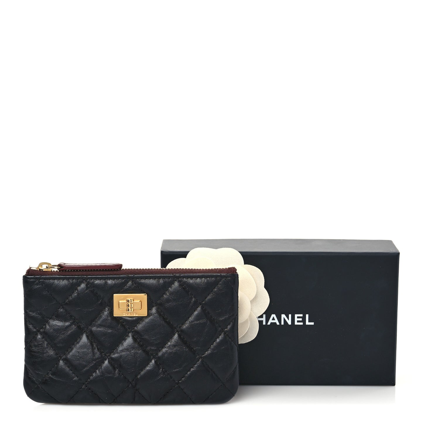 Aged Calfskin Quilted Small Reissue Cosmetic Case Black