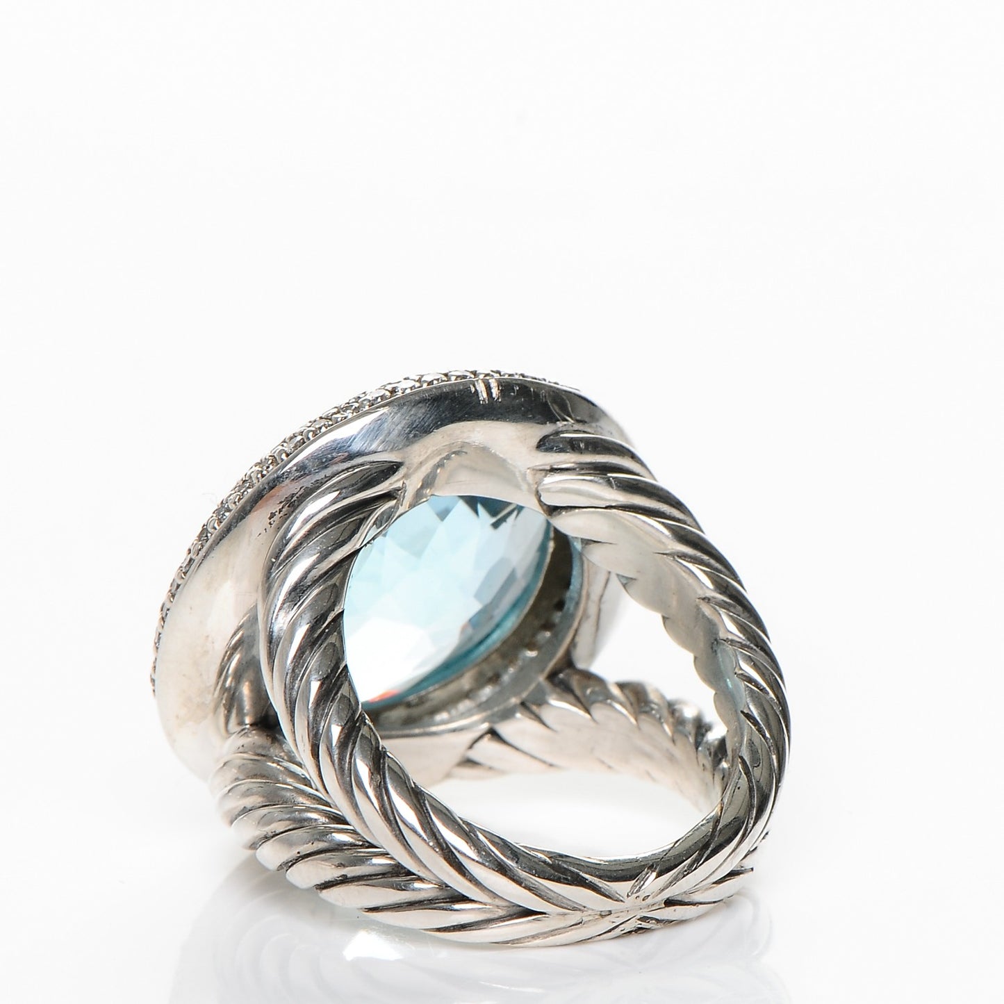 Sterling Silver Diamond Blue Topaz 18mm Cerise Ring 54 7