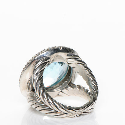 David Yurman Sterling Silver Diamond Blue Topaz 18mm Cerise Ring 54 7 3 of 4