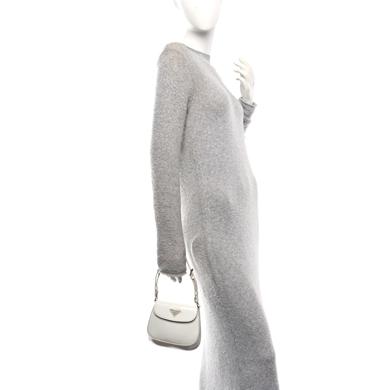 Prada Spazzolato Mini Cleo Flap Adjustable Strap Shoulder Bag White 2 of 9