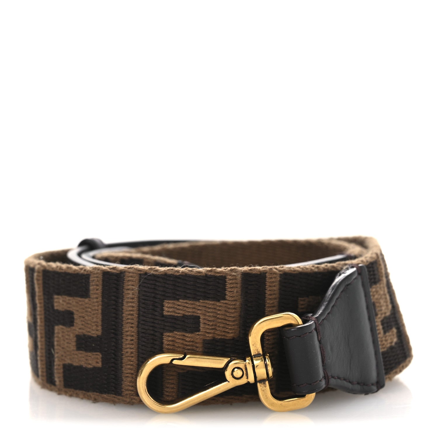 Fendi Ribbon Vitello Century FF 1974 Flat Studded Strap You Fango Marrone Ebano 1 of 7