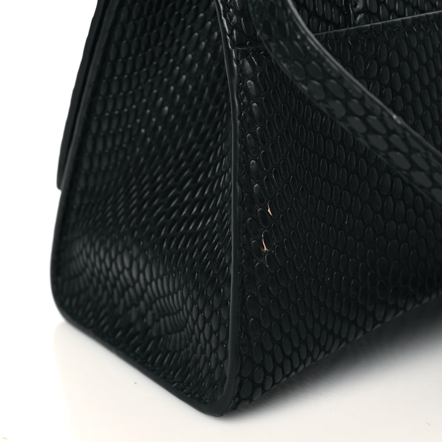 Matte Calfskin Viper Effect Small Hourglass Top Handle Bag Black