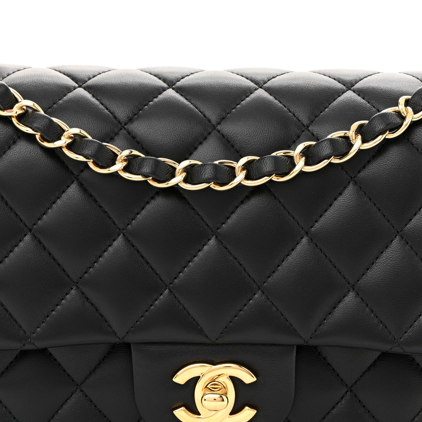 Lambskin Quilted Medium Double Flap Black
