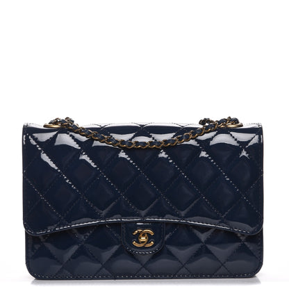 Chanel Patent Goatskin Quilted CC Eyelet Wallet On Chain WOC Blue 1 of 9
