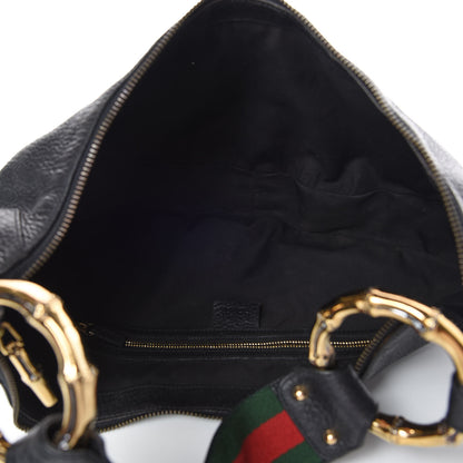 Gucci Pebbled Calfskin Web Bamboo Ring Hobo Black 7 of 12