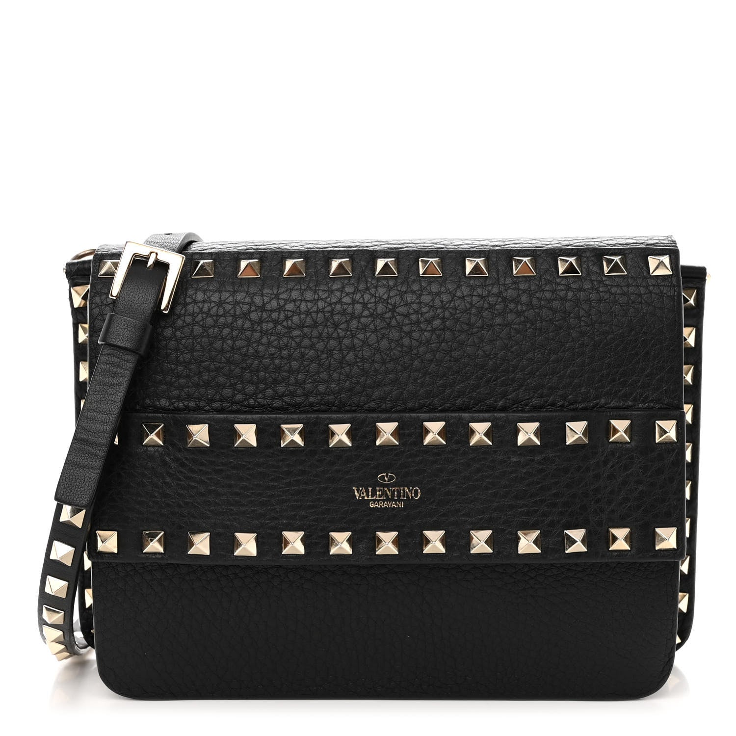 Valentino Garavani Pebbled Calfskin Rockstud Side Slip Crossbody Black 1 of 10