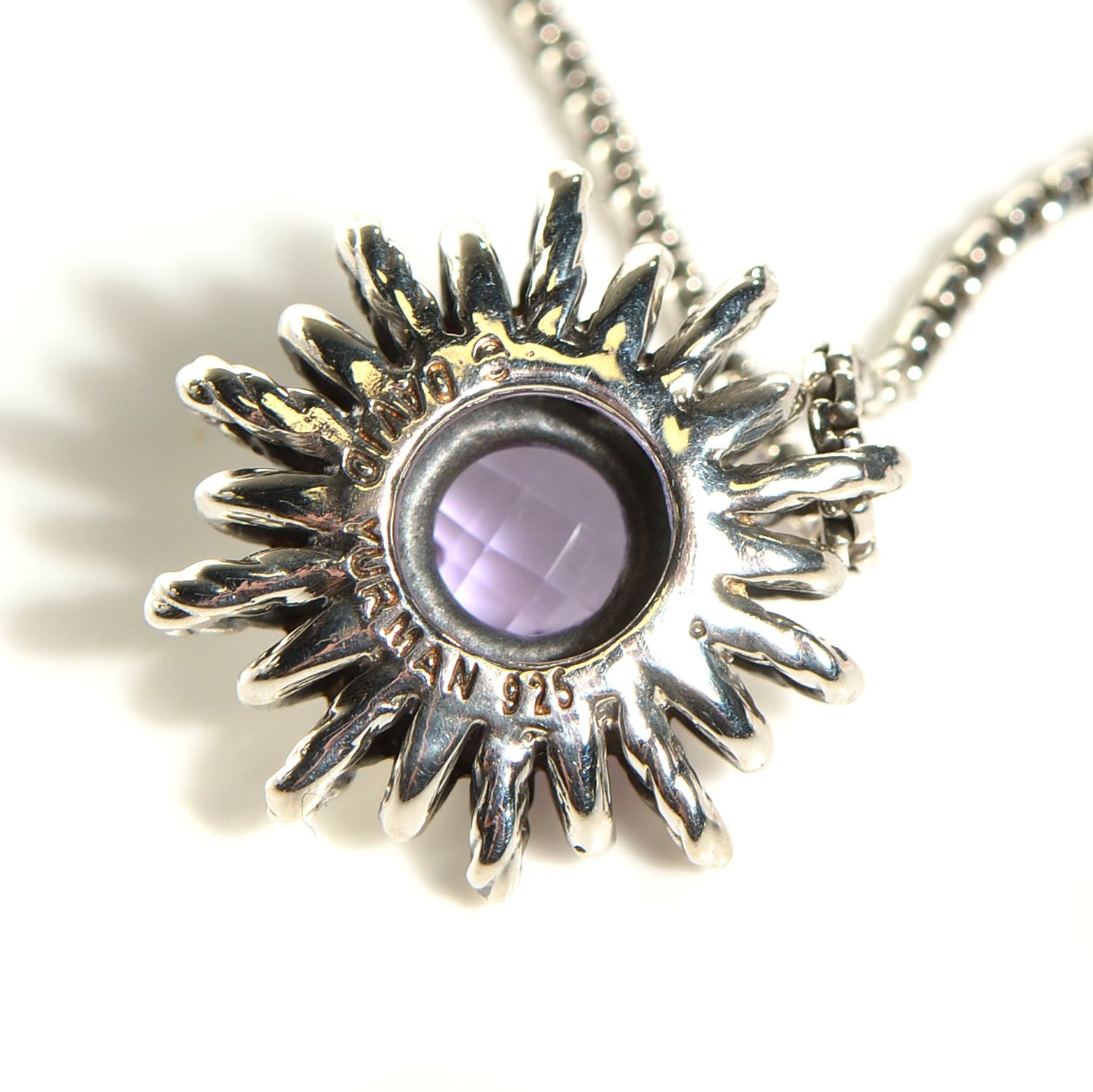 David Yurman Sterling silver Amethyst 7mm Starburst Pendant Necklace 10 of 14