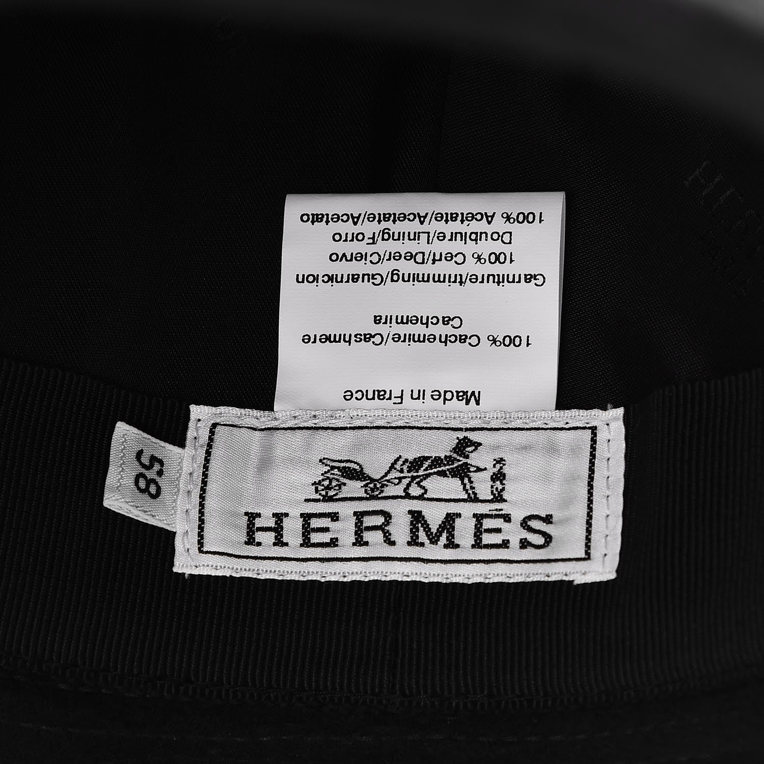 Hermes Cashmere Deerskin Hat 58 Black 5 of 7