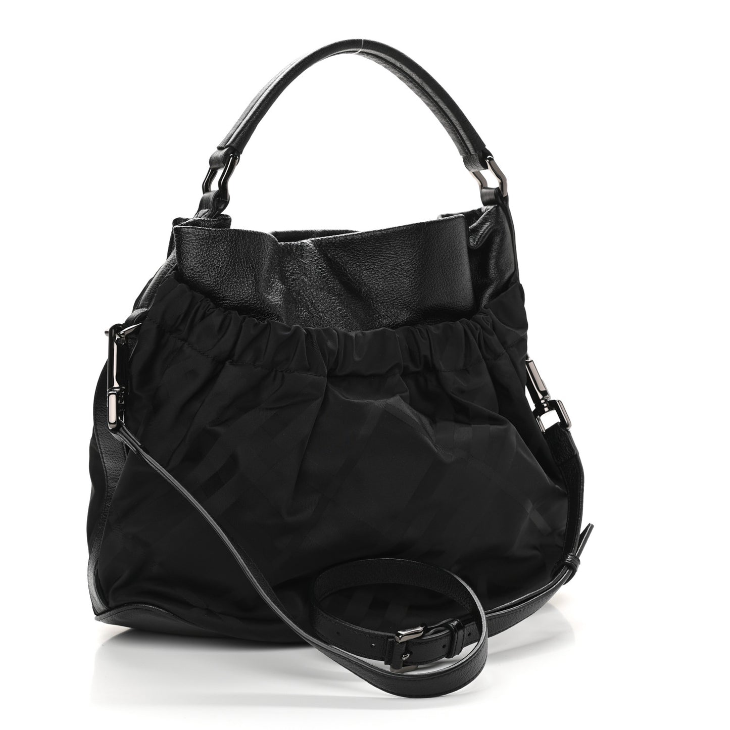 Nylon Tonal Check Drawstring Tote Black