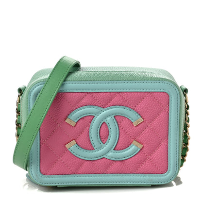 Chanel Caviar Quilted Filigree Vanity Clutch With Chain Pink Light Blue Green 1 of 7