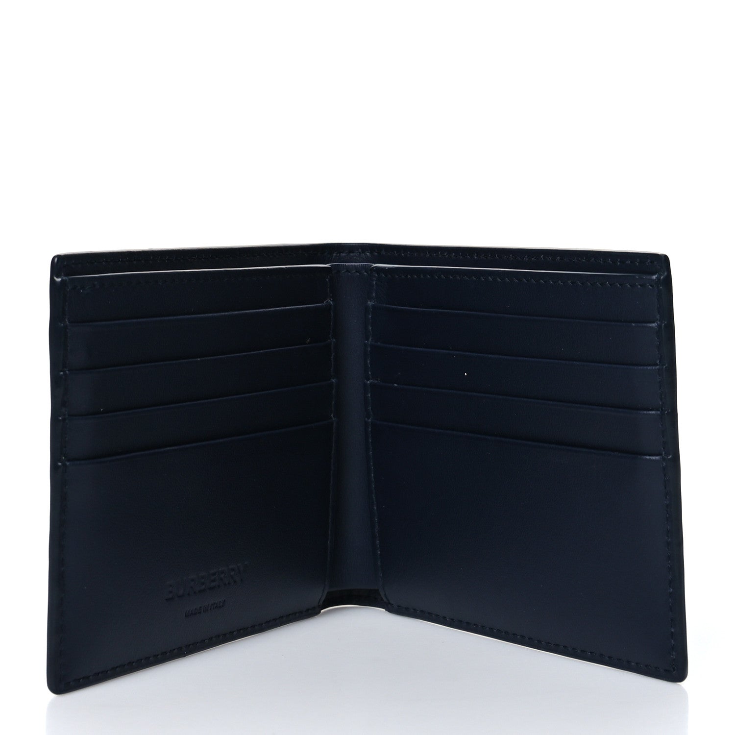 Burberry Smooth Calfskin Embossed Check Bi-Fold Wallet Dark Blue 5 of 8