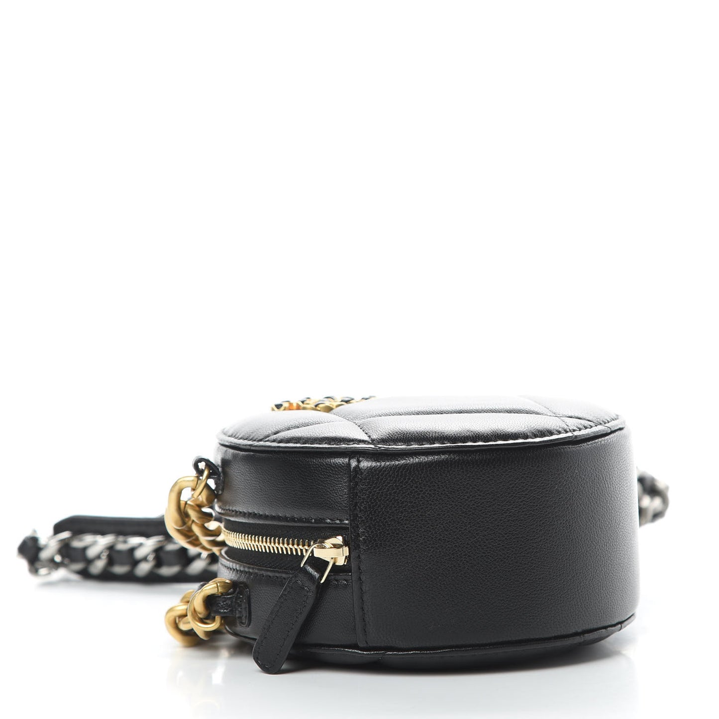 Lambskin Quilted 19 Round Clutch With Chain Black