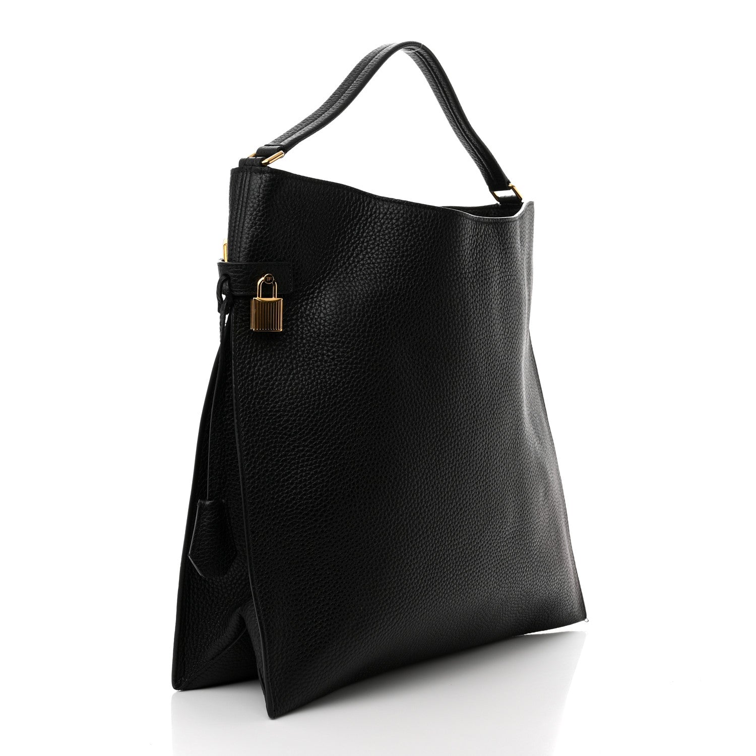 Tom Ford Pebbled Calfskin Large Alix Padlock Zip Hobo Bag Black 3 of 9