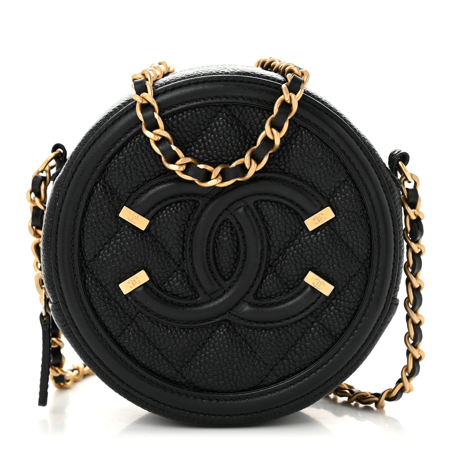 Caviar Quilted Round Filigree Crossbody Black