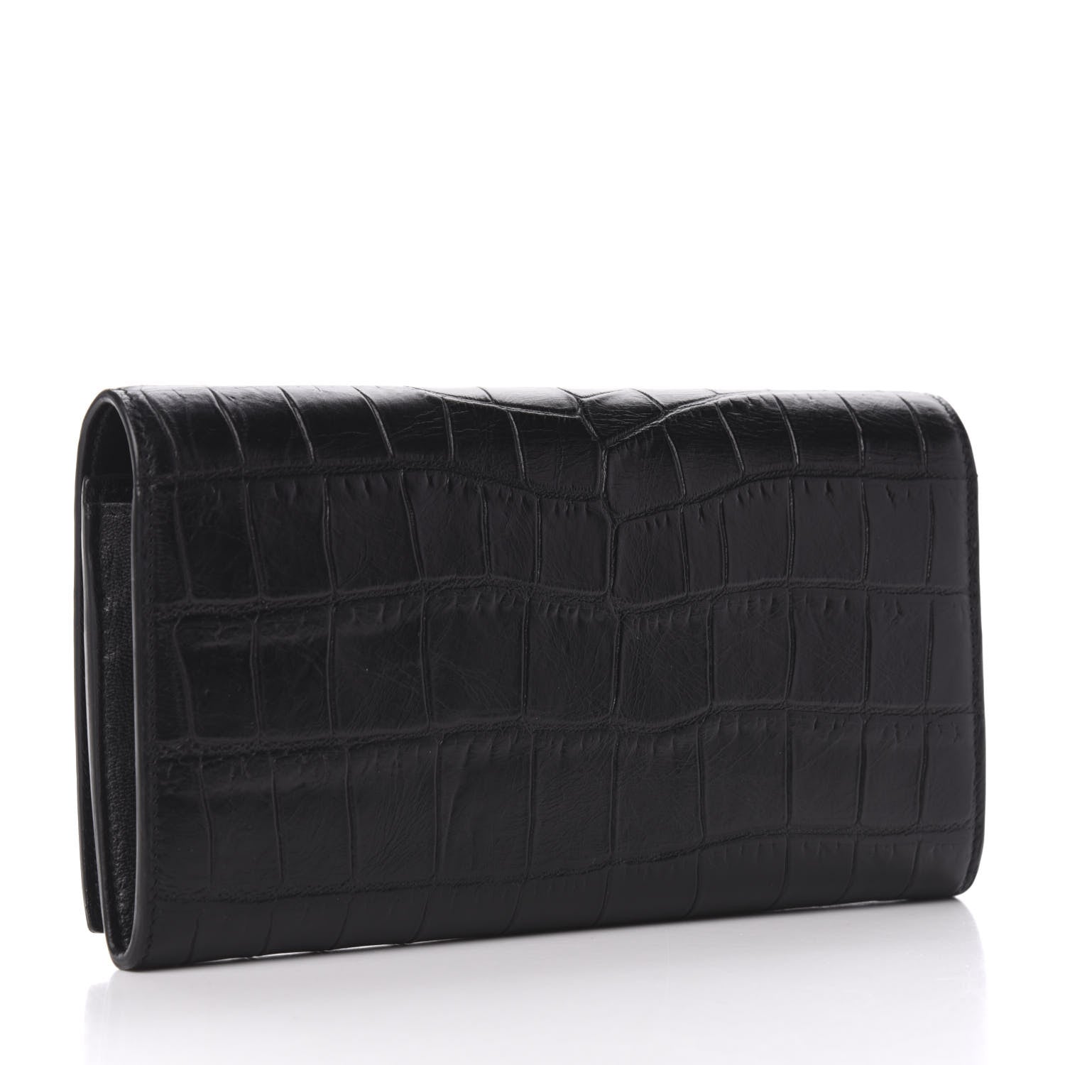 Saint Laurent Calfskin Crocodile Embossed Monogram Flap Wallet Black 3 of 7