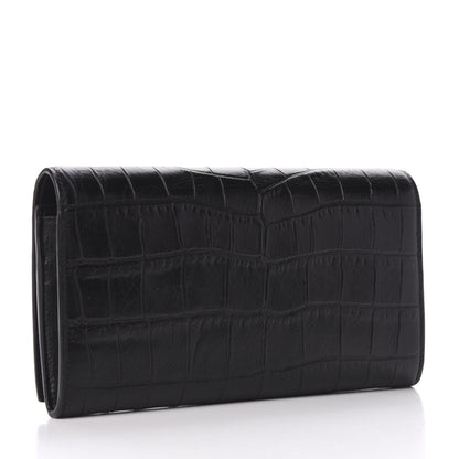 Saint Laurent Calfskin Crocodile Embossed Monogram Flap Wallet Black 3 of 7