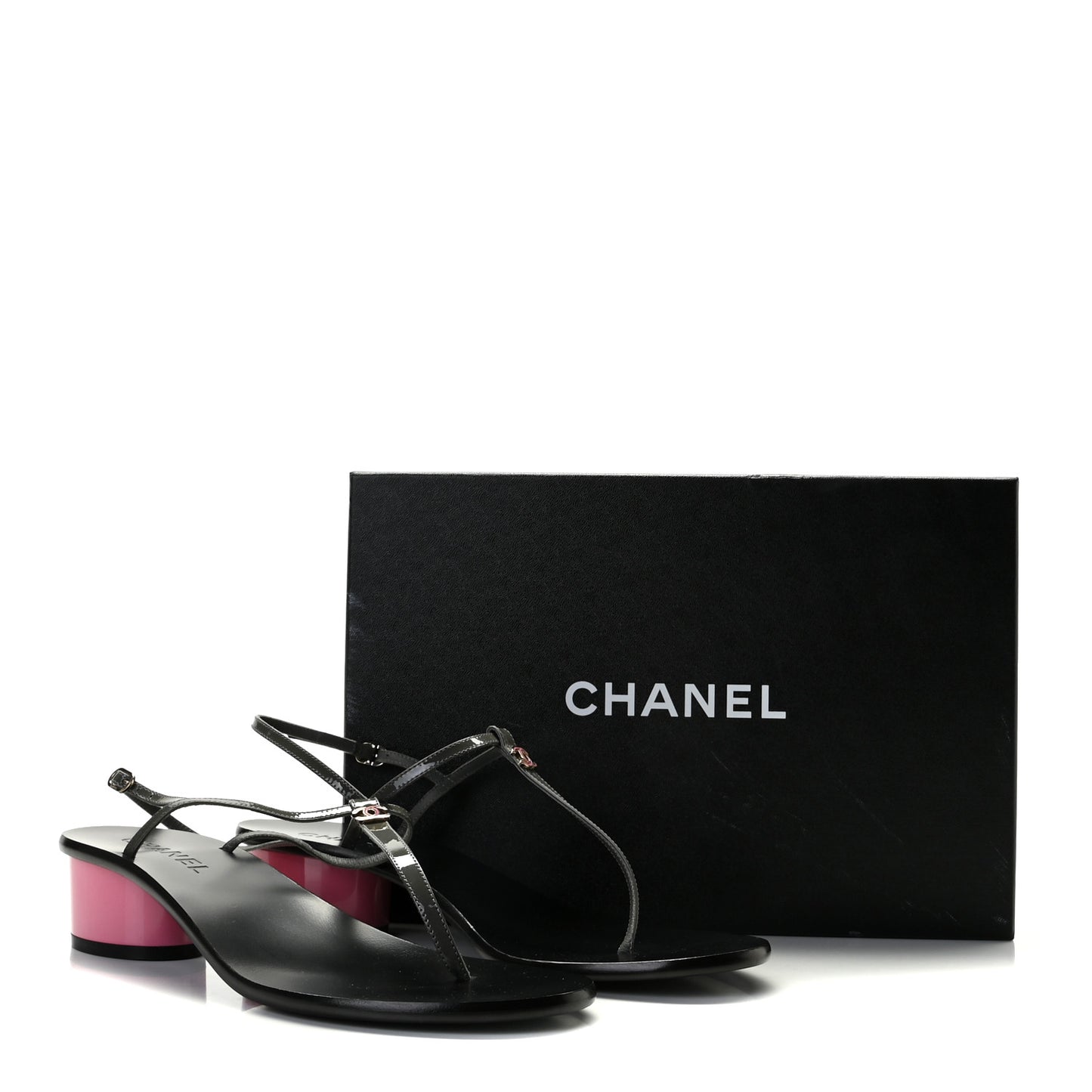 Patent CC Thong Sandals 40 Grey Pink