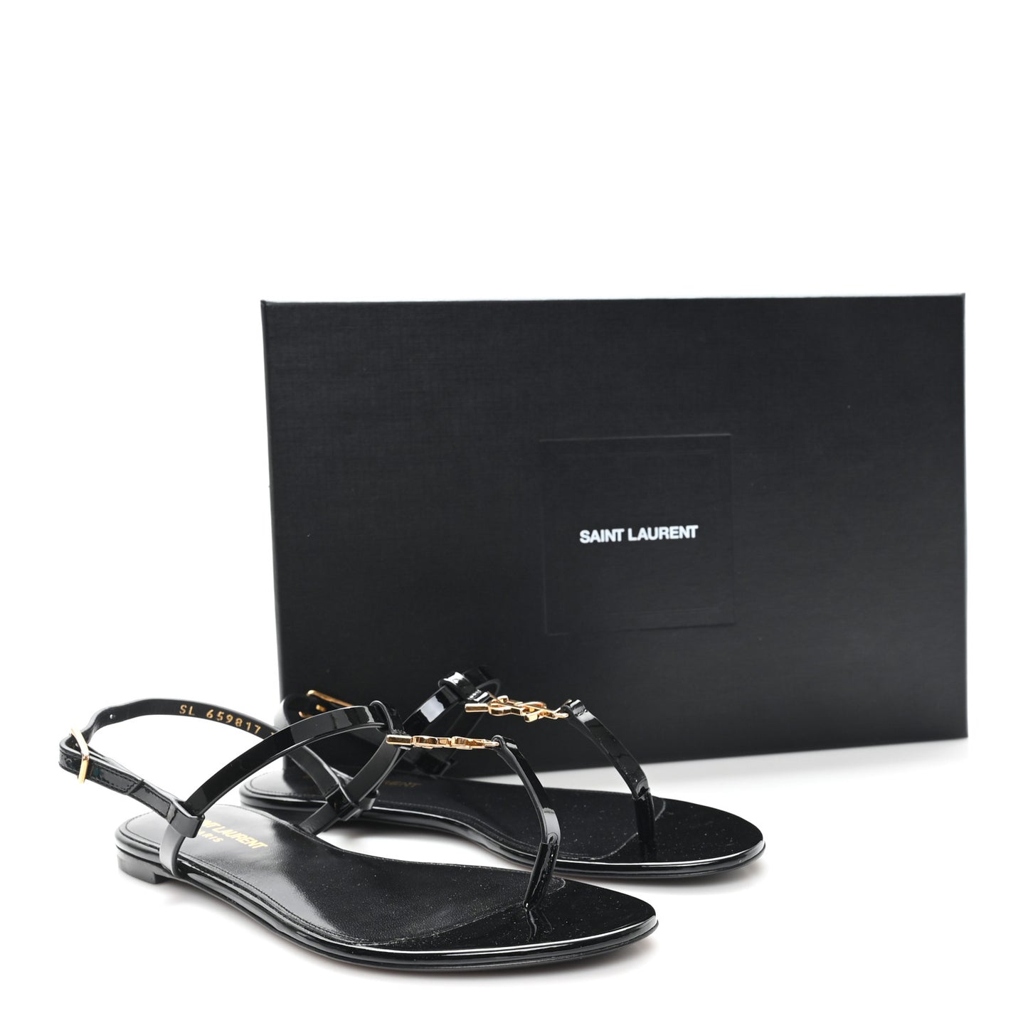 Patent Calfskin Cassandra Monogram Sandals 37 Black