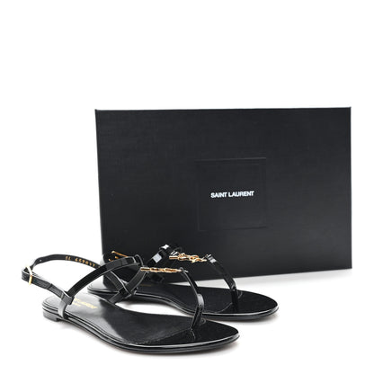 Saint Laurent Patent Calfskin Cassandra Monogram Sandals 37 Black 10 of 10