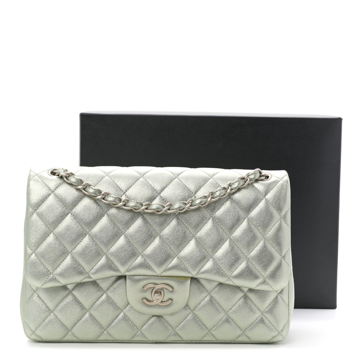 Chanel Metallic Lambskin Quilted Jumbo Double Flap Green 1831568