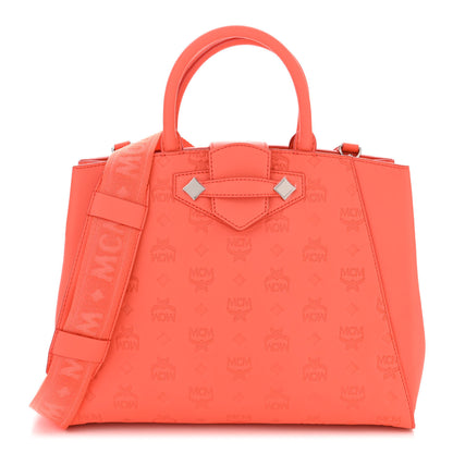 MCM Calfskin Ottomar Monogram Medium Essential Tote Hot Coral 1 of 9