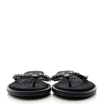 Chanel Lambskin CC Chain Thong Sandals 39 Black 2 of 8