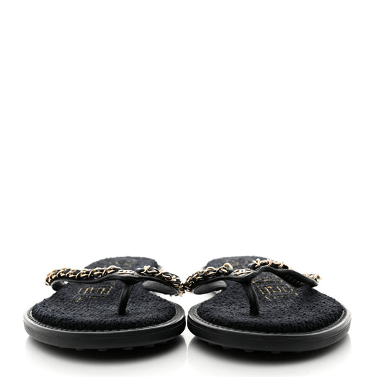Lambskin CC Chain Thong Sandals 39 Black