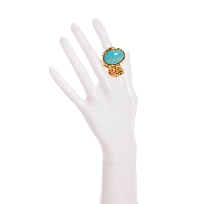 Saint Laurent Glass Cabochon Arty Ovale Ring 6 Gold Turquoise 2 of 5
