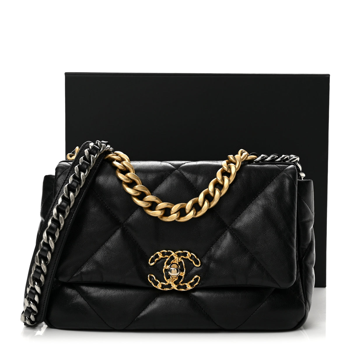 Goatskin Quilted Medium Chanel 19 Flap Black