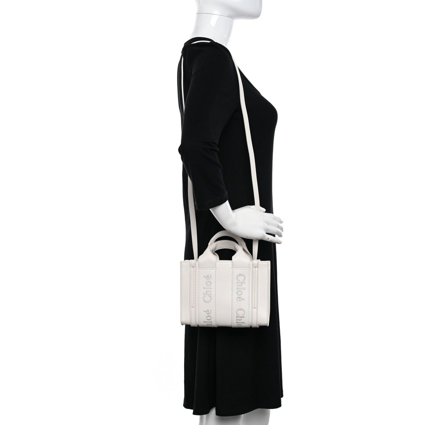 Calfskin Mini Woody Ribbon Tote White