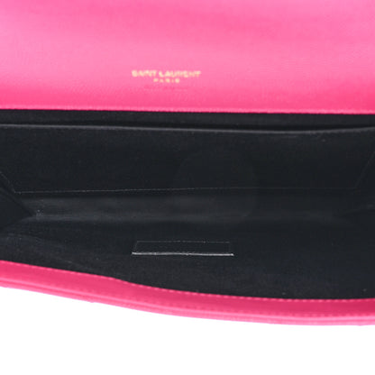 Saint Laurent Grain De Poudre Matelasse Chevron Monogram Envelope Clutch Fuchsia 5 of 10