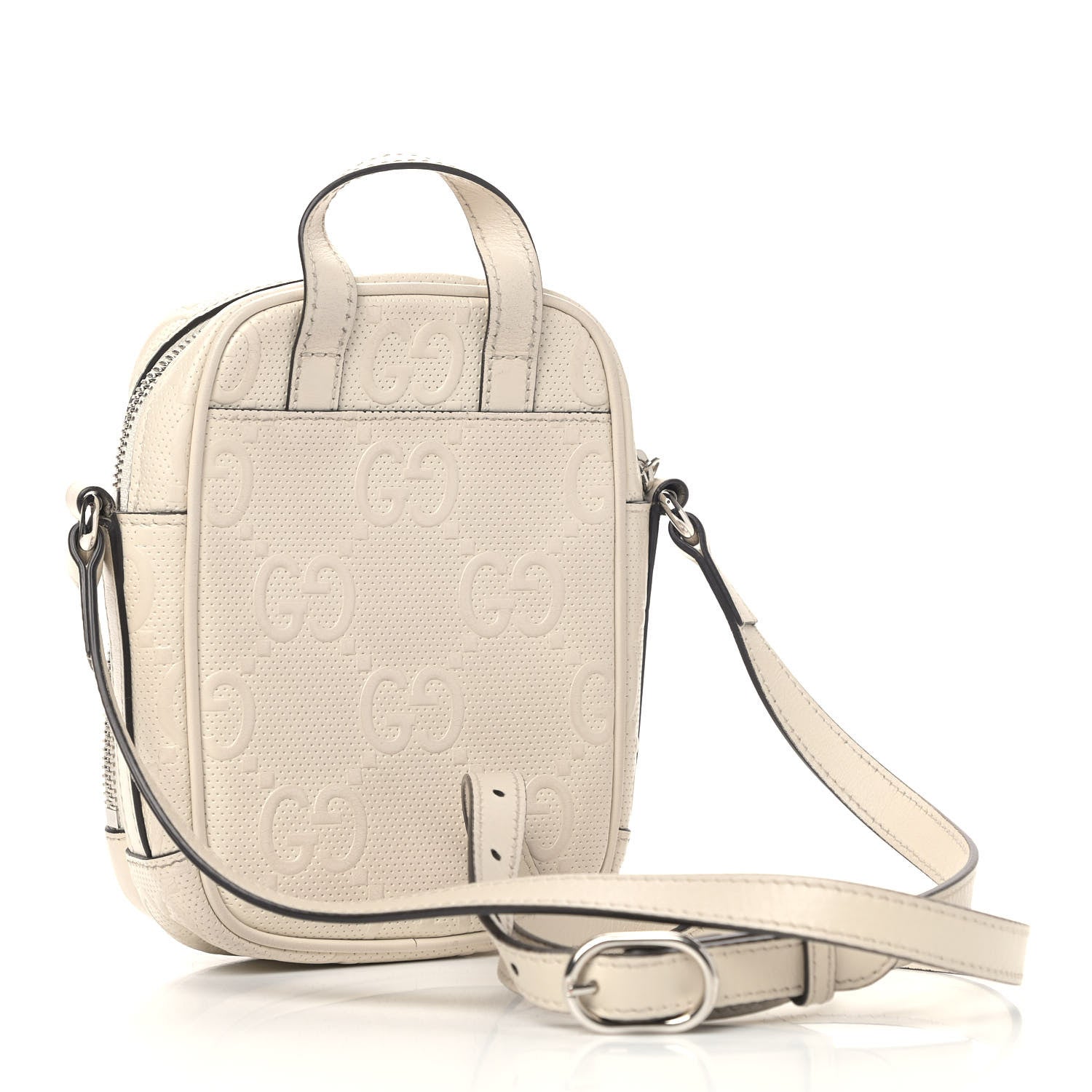 Gucci Calfskin GG Tennis Embossed Mini Double Zip Messenger Bag Mystic White 2 of 7