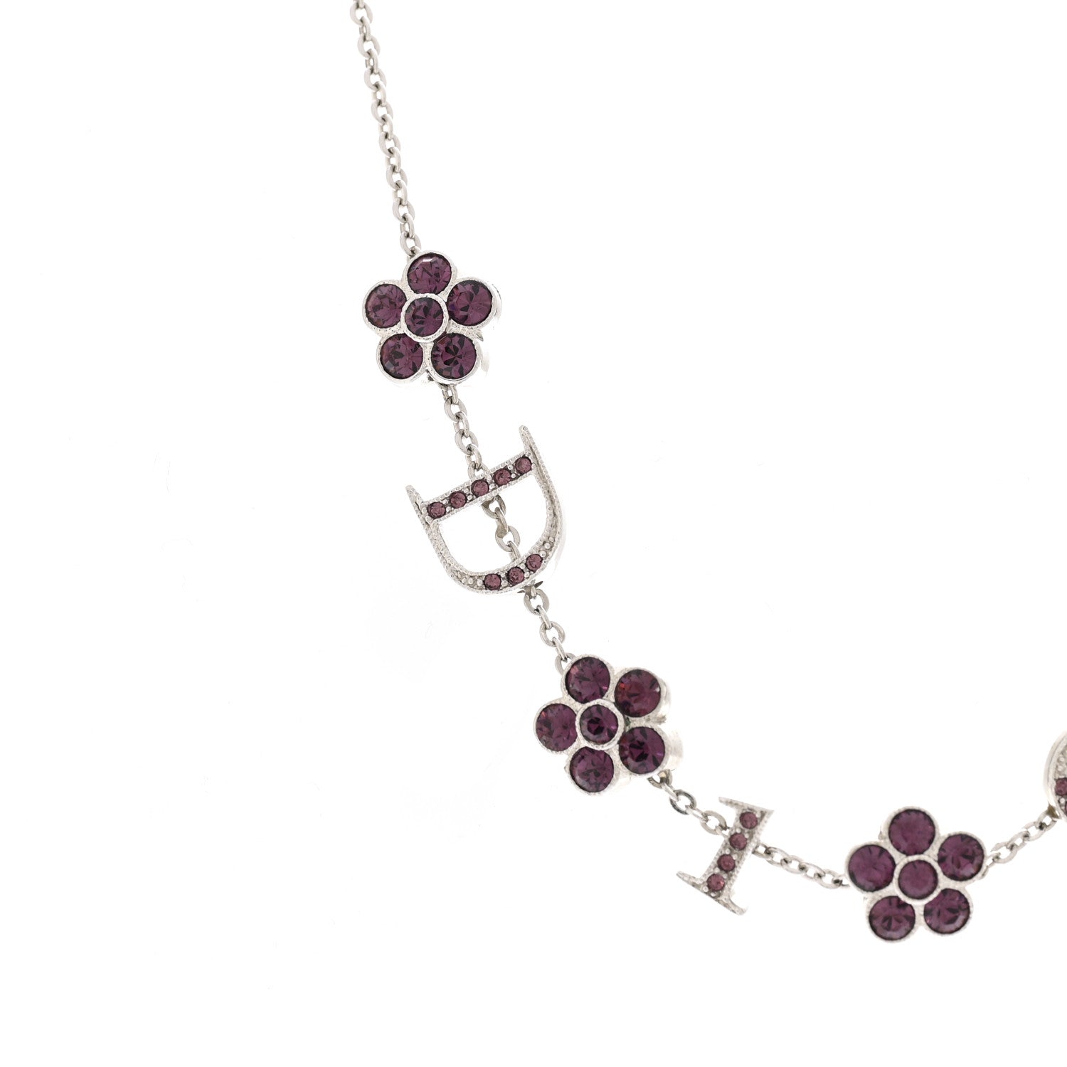 Christian Dior Crystal Flower Choker Necklace Silver Purple 4 of 6