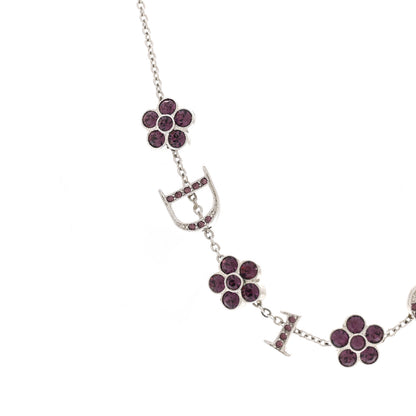 Christian Dior Crystal Flower Choker Necklace Silver Purple 4 of 6