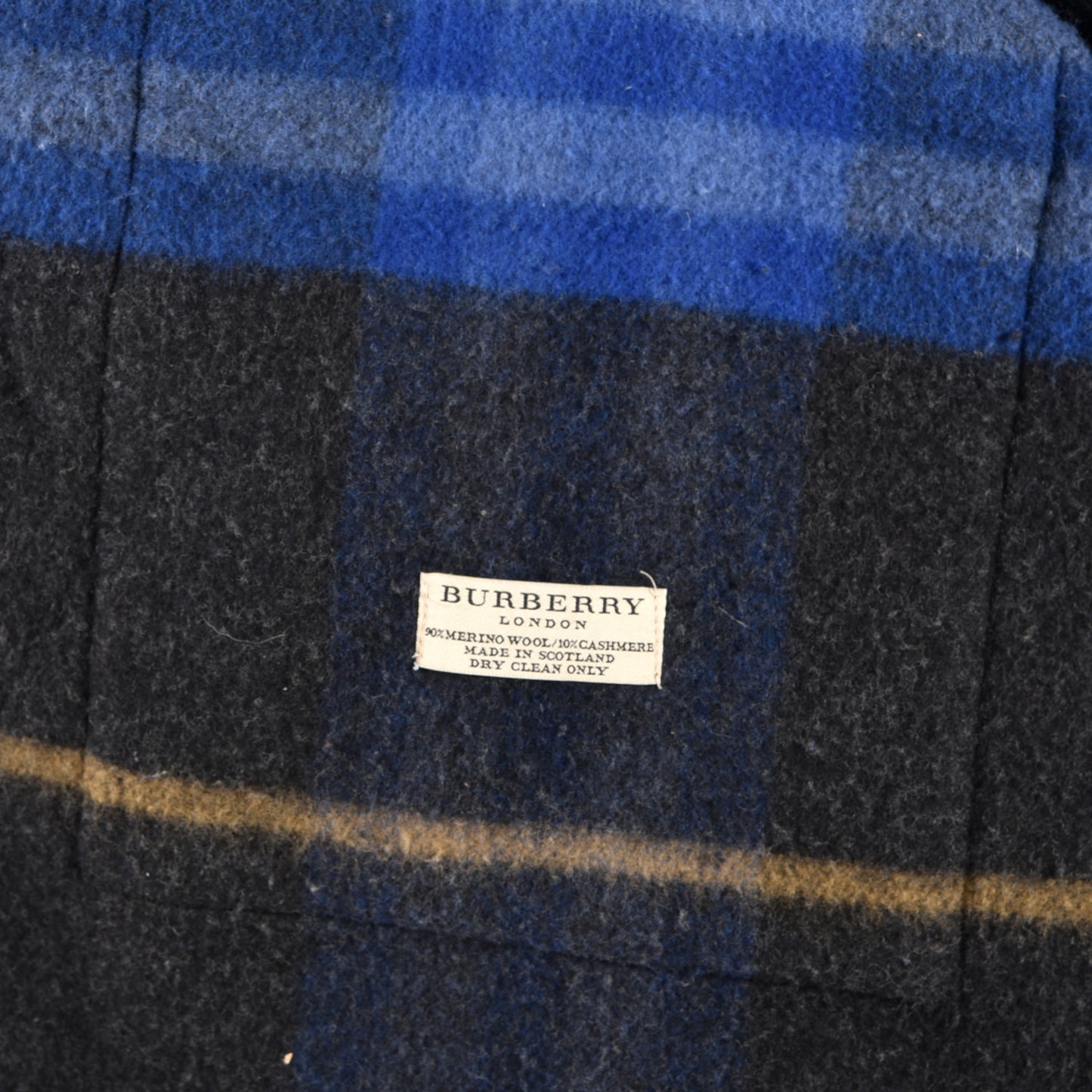 Merino Wool Cashmere Check Pocket Scarf Dark Grey Blue
