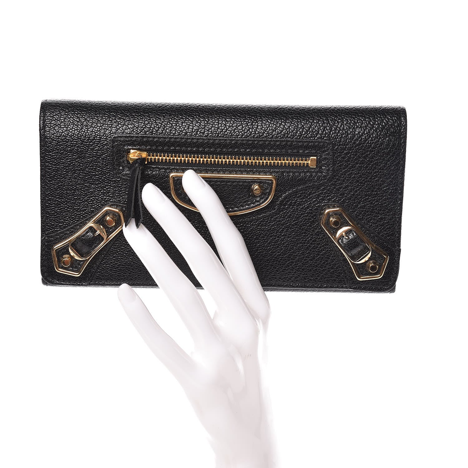 Balenciaga Chevre Gold Metallic Edge Hardware Money Wallet Black 2 of 7