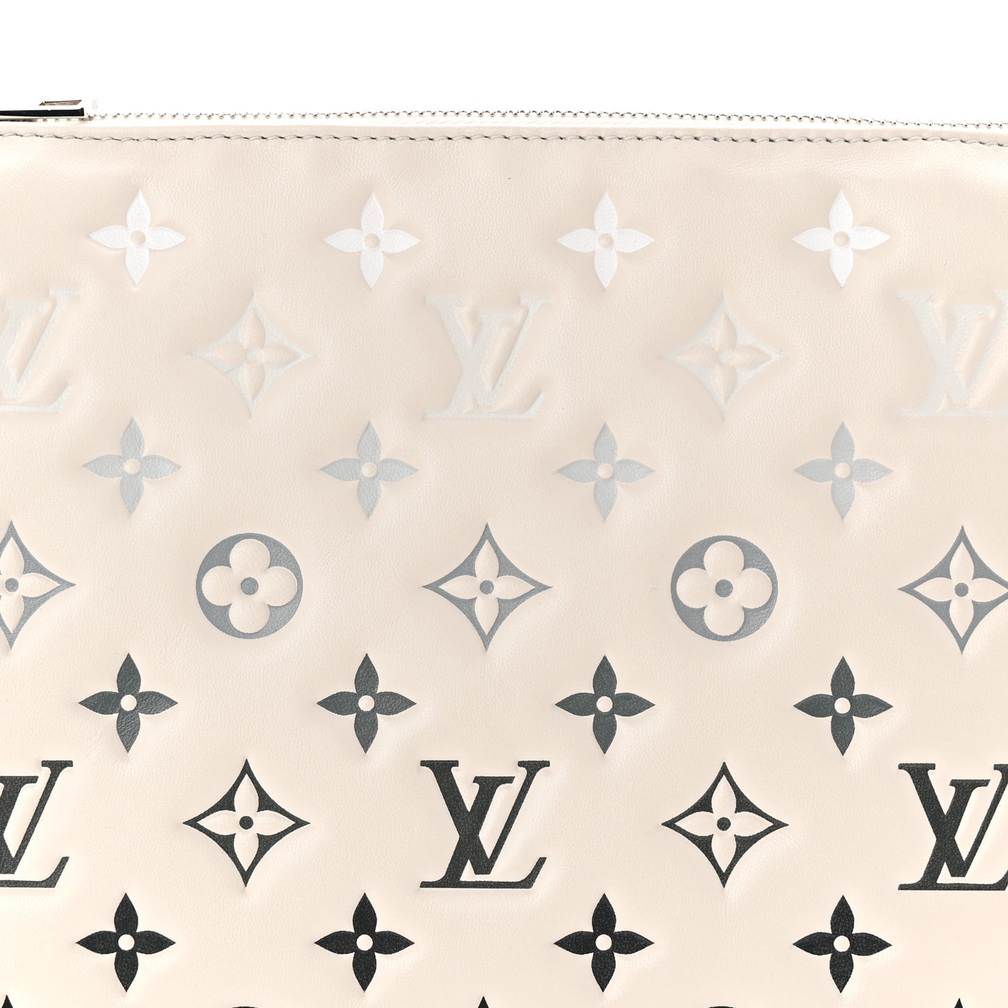 Lambskin Embossed Monogram Coussin PM Cream Grey