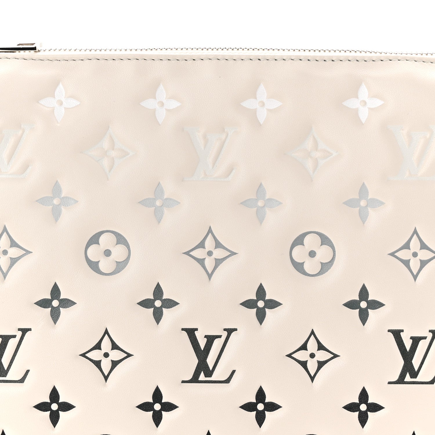 Louis Vuitton Lambskin Embossed Monogram Coussin PM Cream Grey 7 of 9