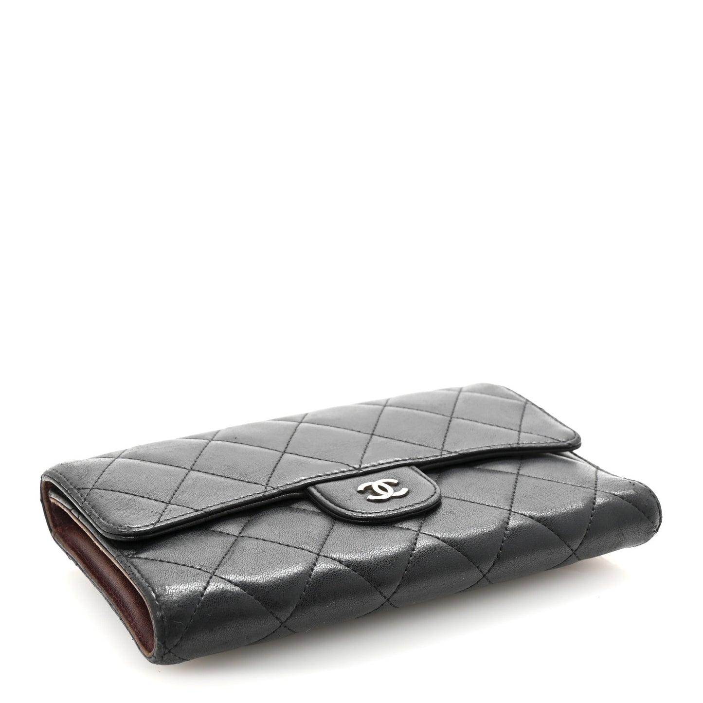 Lambskin Quilted Large Flap Wallet Black