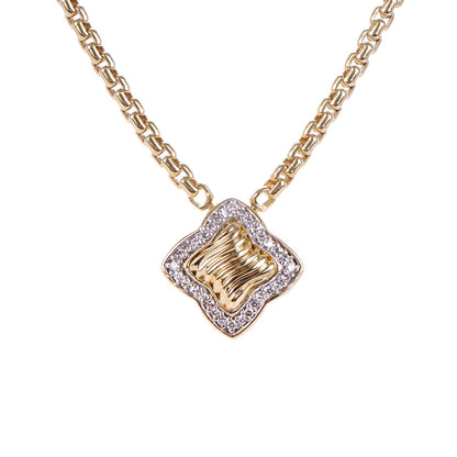 David Yurman 18K Yellow Gold Pave Diamond Quatrefoil Necklace 3 of 6
