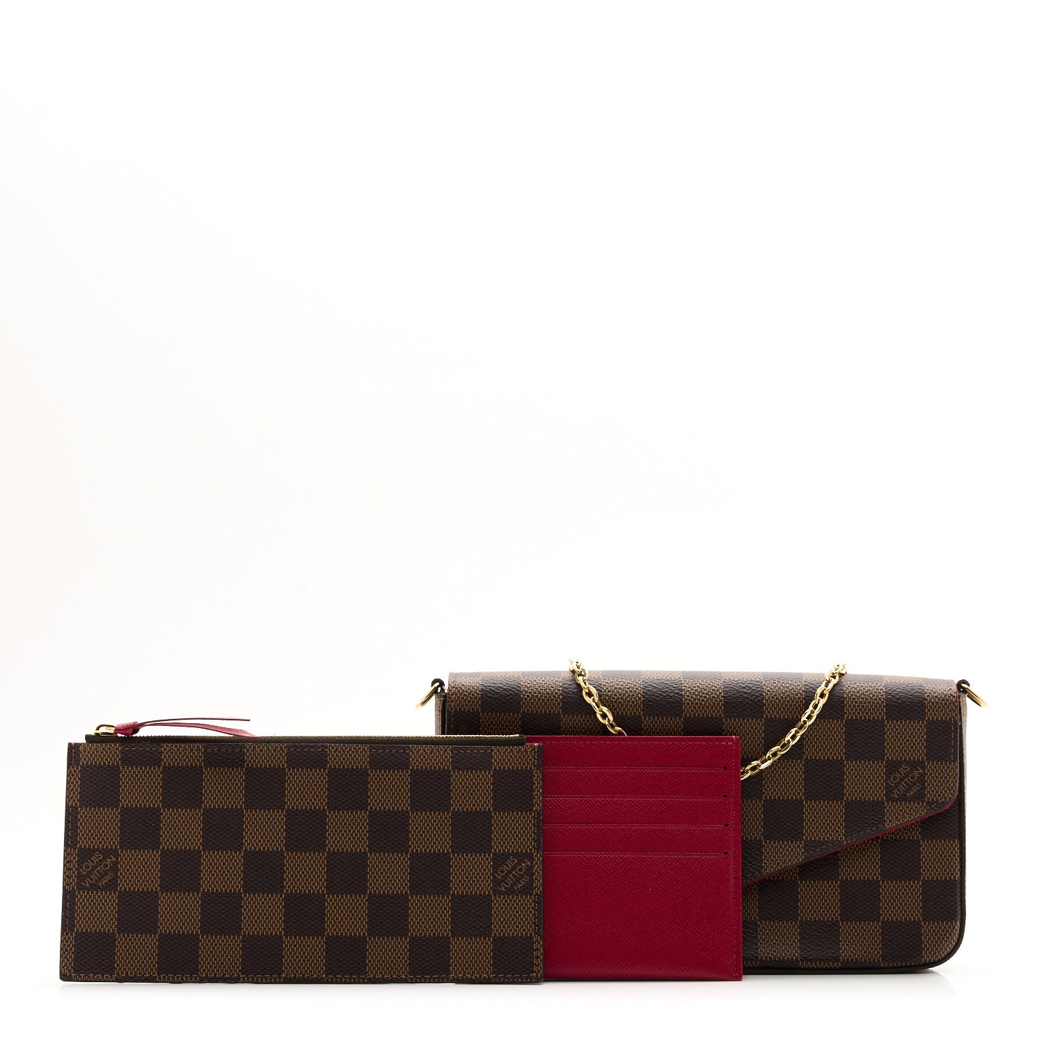 Louis Vuitton Damier Ebene Pochette Felicie Chain Wallet 3 of 8