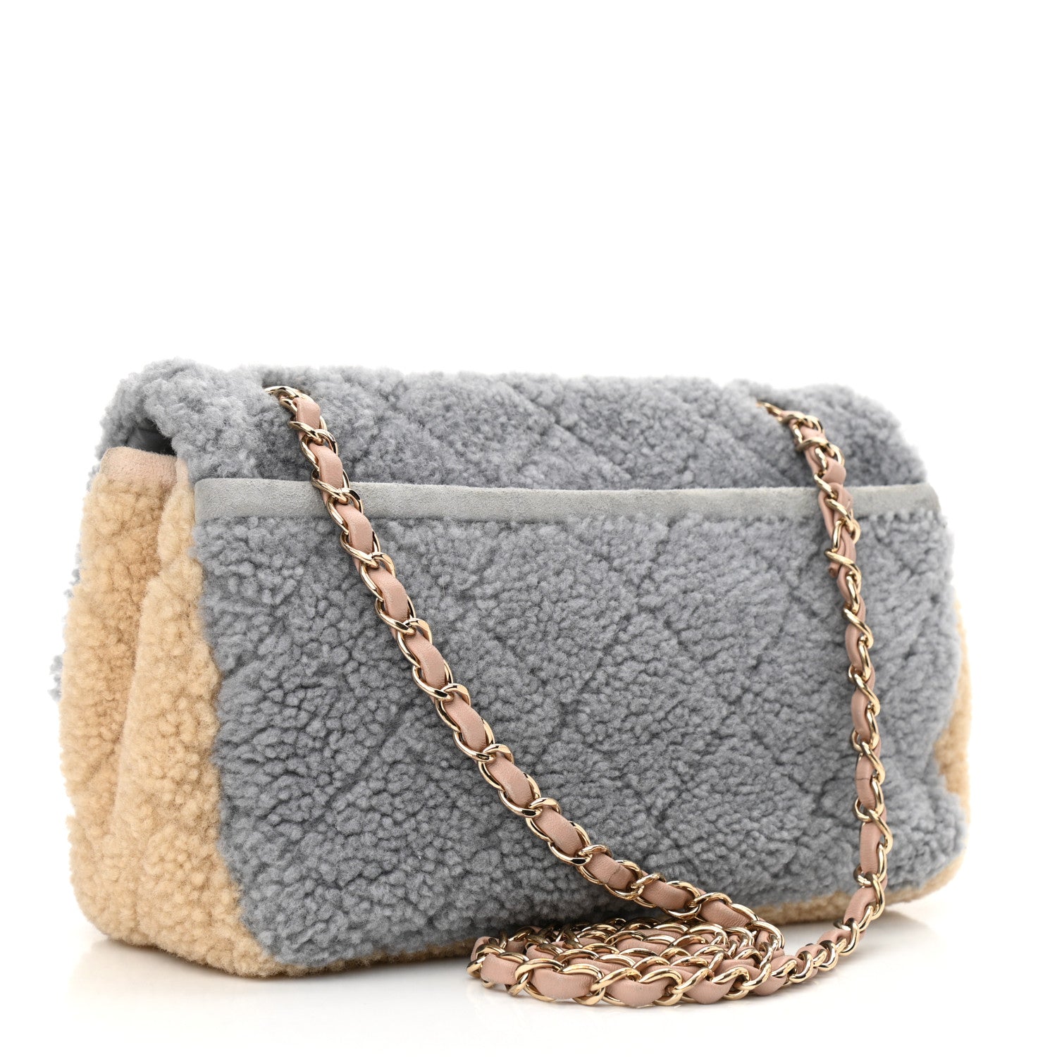 Chanel Shearling Sheepskin Single Flap Gray Pink Beige 3 of 11
