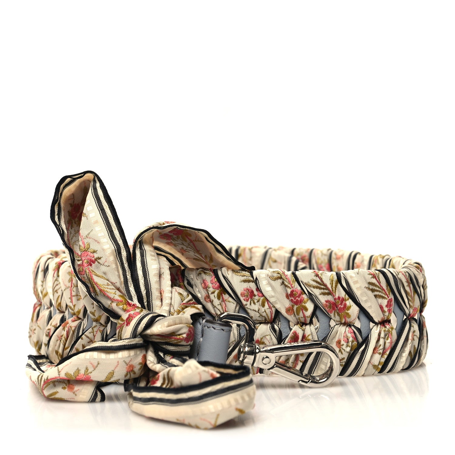 Fendi Calfskin Ribbon Lace Up Floral Strap You Grey White 1 of 4