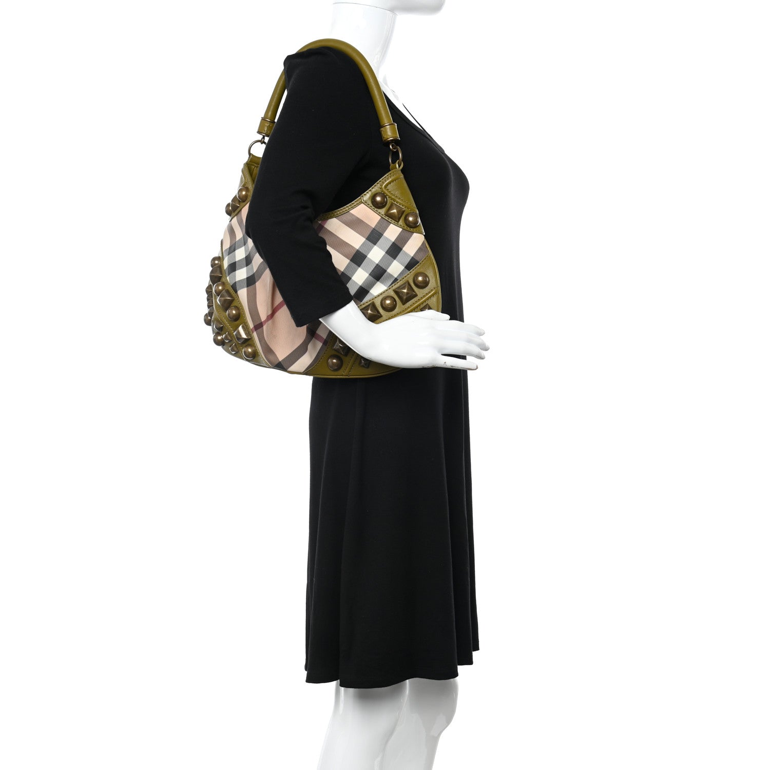 Burberry Nova Check Mega Stud Medium Alverton Hobo Green 2 of 14