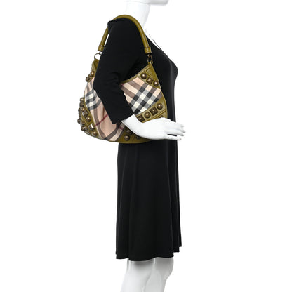 Burberry Nova Check Mega Stud Medium Alverton Hobo Green 2 of 14