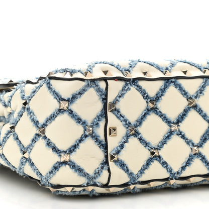 Valentino Garavani Nappa Denim Quilted Rockstud Medium Spike Shoulder Bag Ivory Blue 8 of 10
