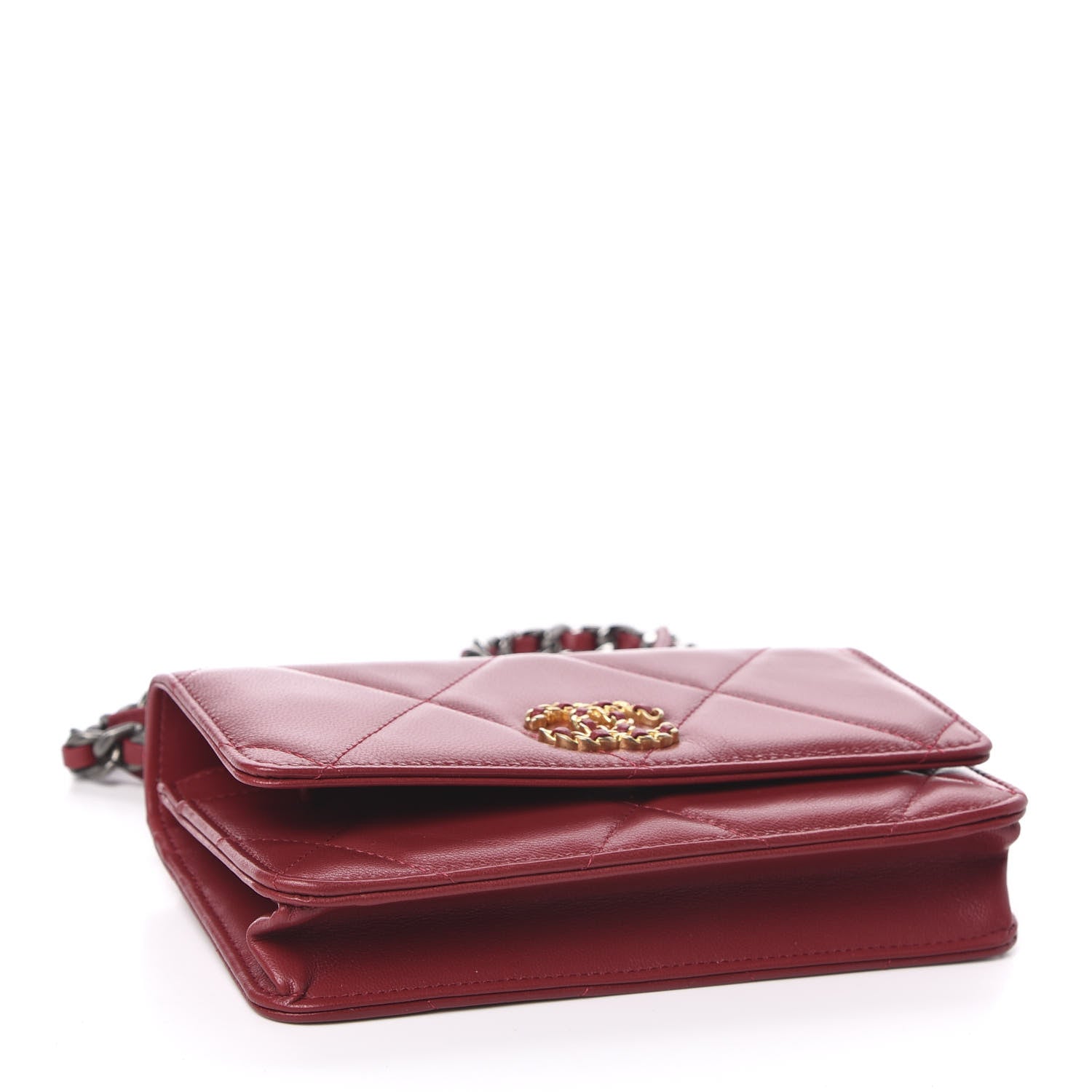 Chanel Shiny Goatskin Quilted Chanel 19 Wallet On Chain WOC Red 4 of 12