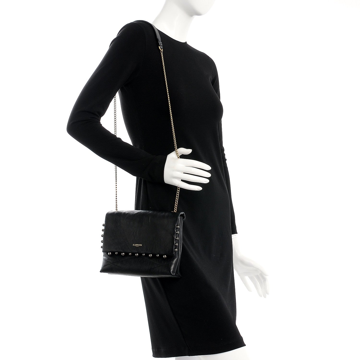 Lanvin Lambskin Quilted Metal Pearl Mini Sugar Flap Shoulder Bag Black 2 of 5